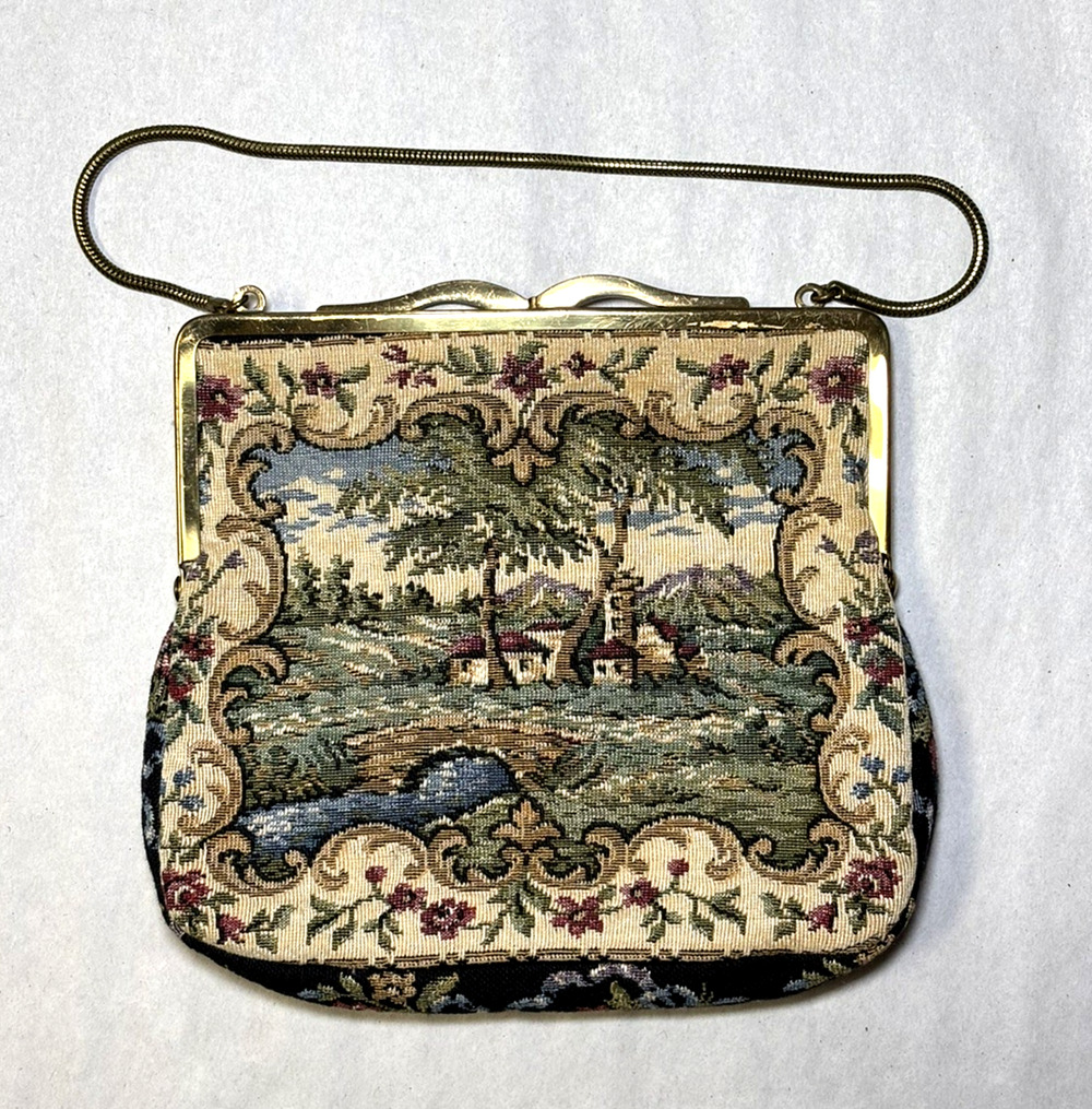 Vintage Tapestry Purse By Mantessa Made in West Germany Floral Scenic Multicolor